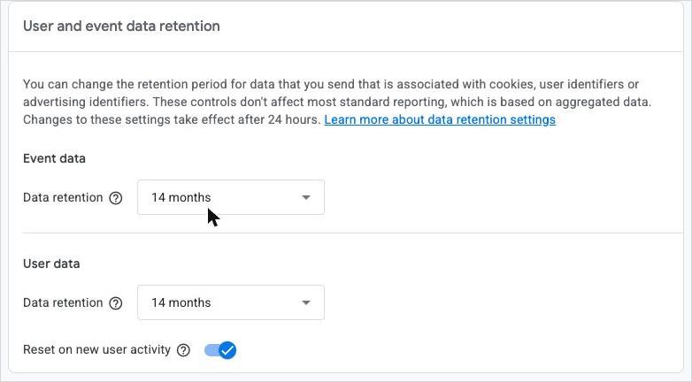 The same panel with Event data now set to 14 months